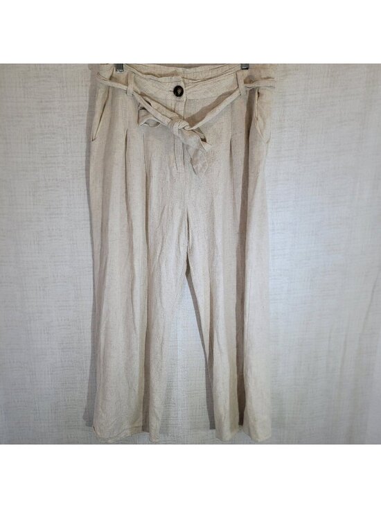 Lulus Pants - Lulus Wide Leg Pants Womens XL Ivory Belted Linen Blend Lounge Bottoms Bohemian